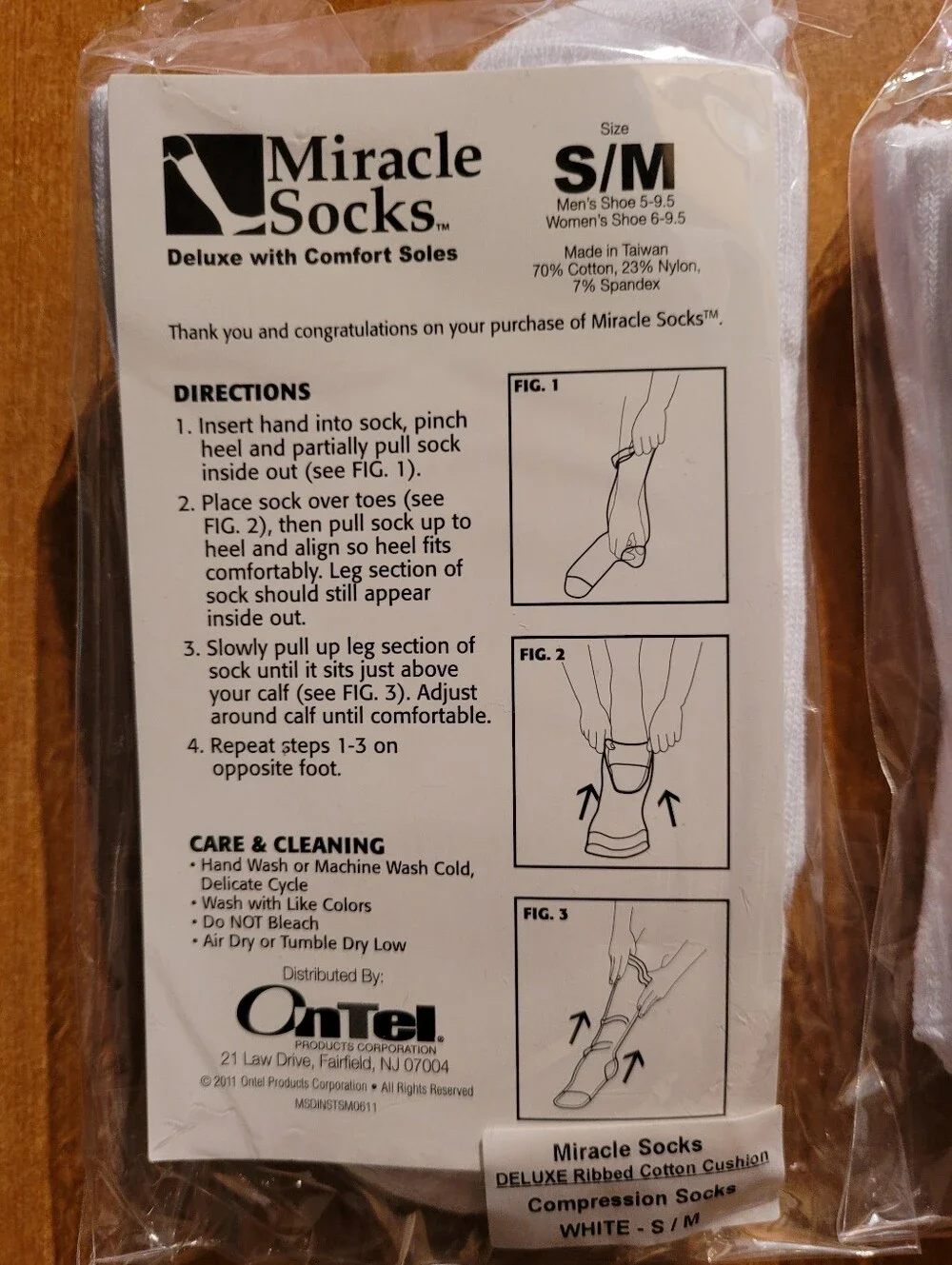 Ontel Miracle White Compression Socks S/M Lot of 3 New